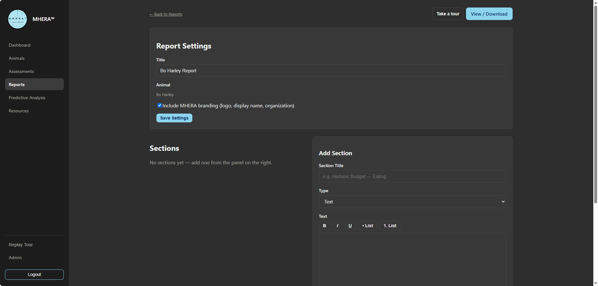 MHERA™ report builder